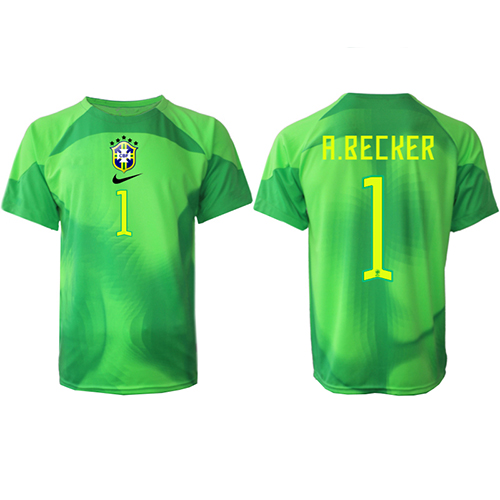 Camisa de Futebol Brasil Alisson Becker #1 Goleiro Equipamento Secundário Mundo 2022 Manga Curta
